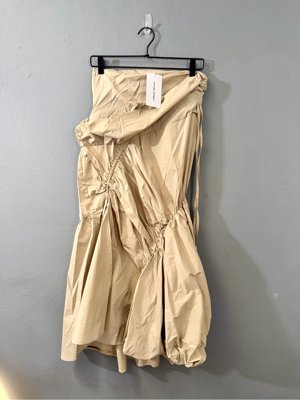Urban Revivo Neutral Beige Ruched Drawstring Midi Skirt